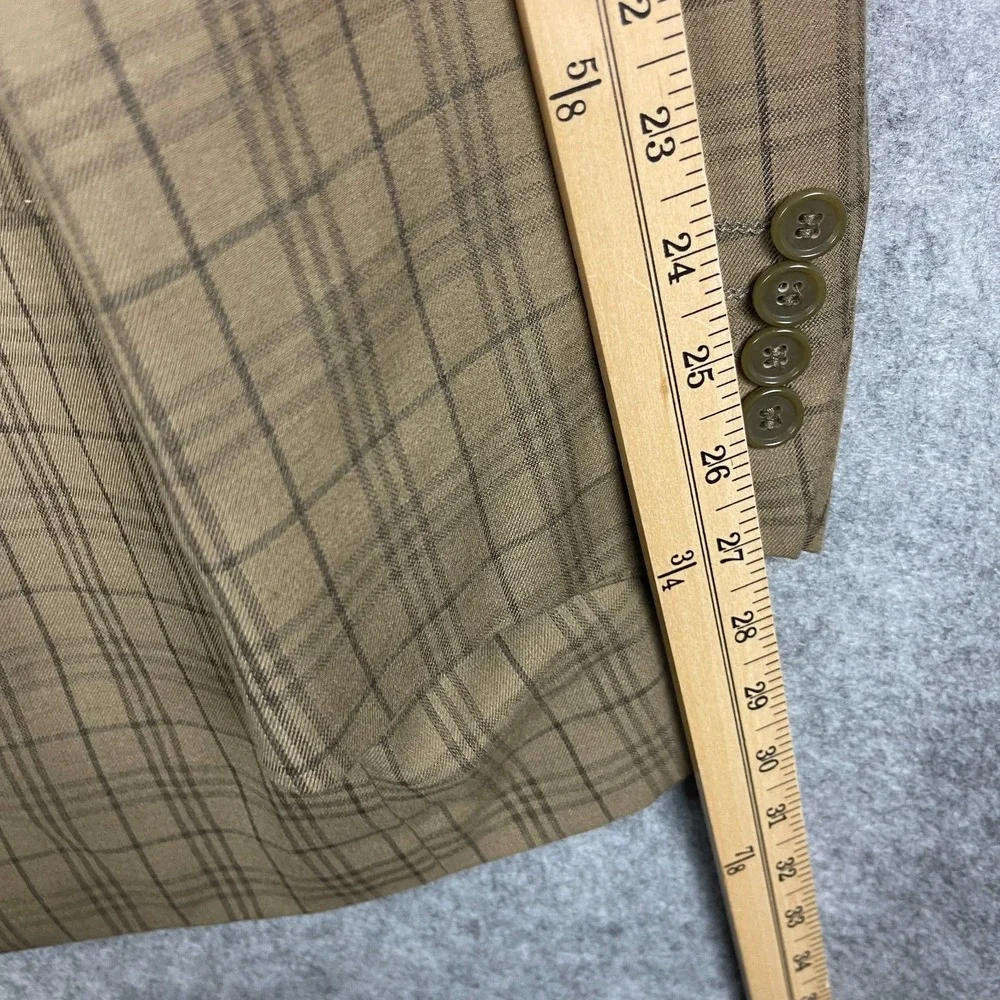 Statement Blazer Vest Waistcoat 2 Piece Set Mens 50L Beige Plaid Wool Italy Made